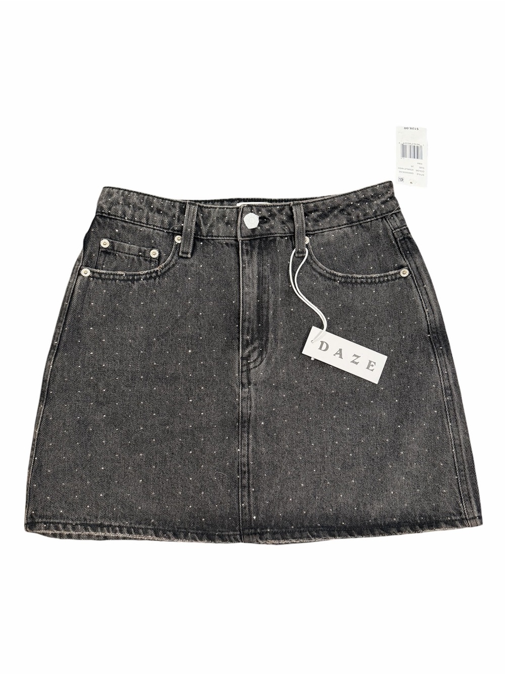 Daze Denim Black Rhinestone Speckled Denim Mini Skirt NWT size 25